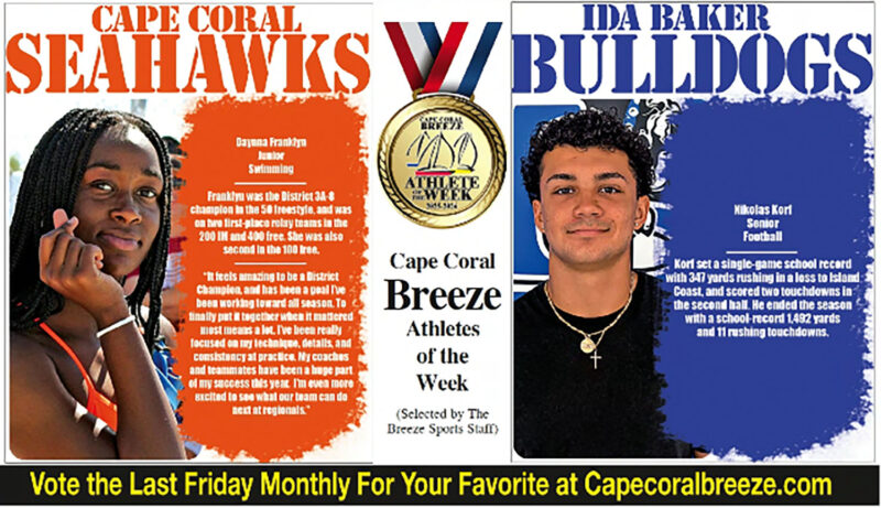 Athletes of the Week | Nov. 7 | Cape Coral Seahawk swimmer Daynna Franklyn & Ida Baker Bulldog running back Nikolas Korf
